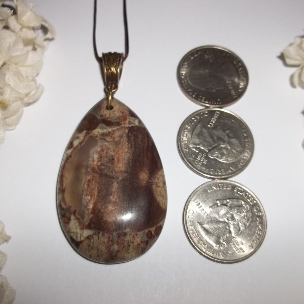 Brown Faux Jasper Gemstone Necklace Jewelry Gift Idea for Her Boho Style 6684 - Picture 2 of 9